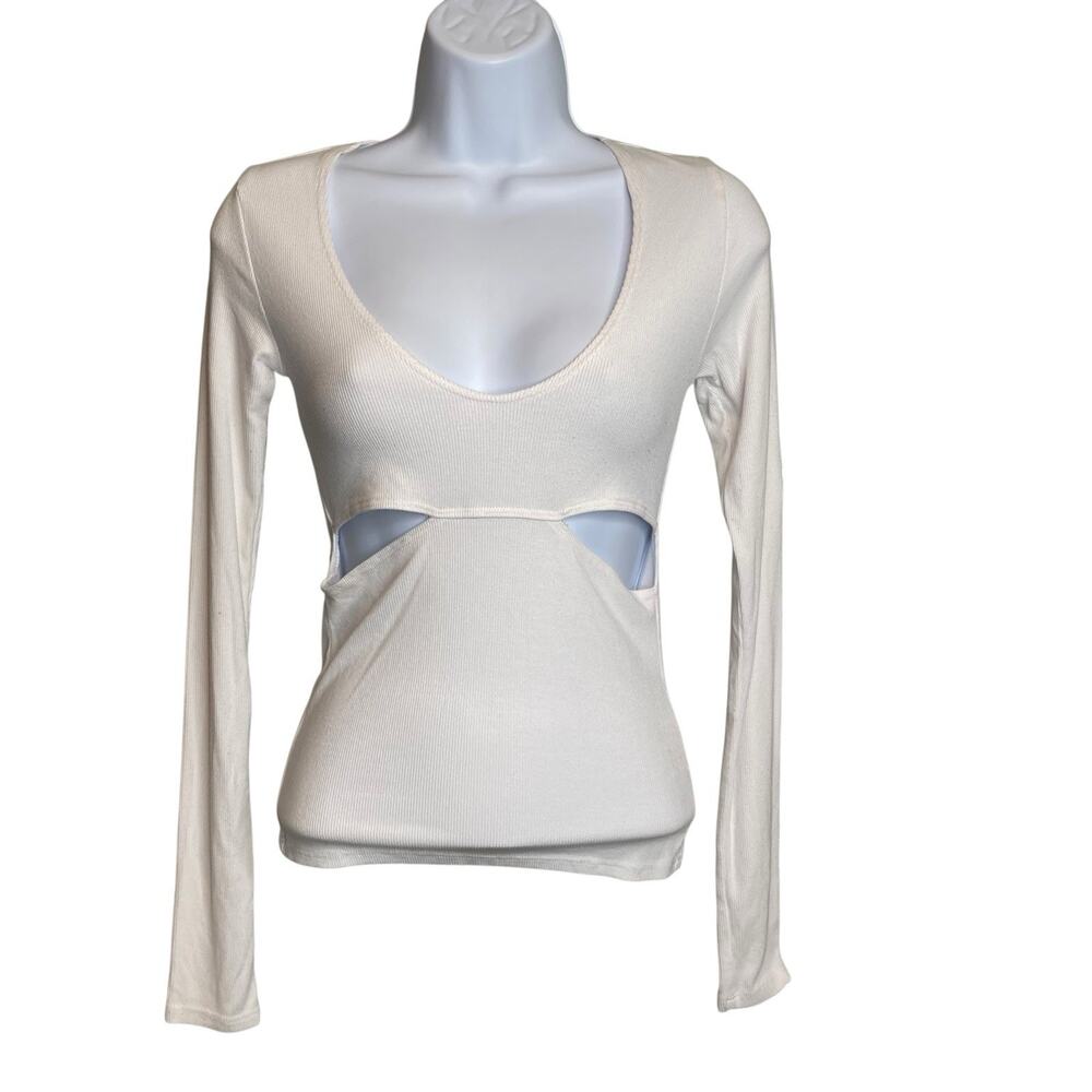 Joah Brown Cream Cutout Long Sleeve Top